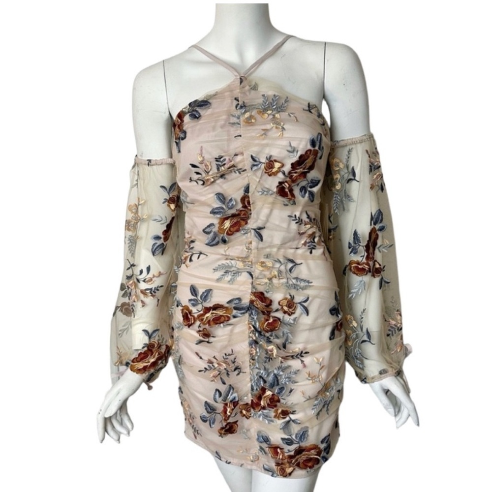 Revolve Tularosa Cream Off Shoulder Long Sleeve Embroidery Cali Dress-Size Small